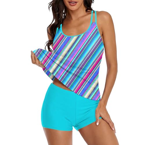 Image of Urchics 2026 Women Two Piece Tankini Swimsuit Tummy Control Plus Size Long Torso Top and High Waisted Boyshorts Bathing Suits