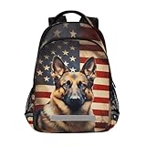 Dog Backpack for Students Boys Girls American Flag German Shepherd Dog School Bag Travel Daypack Rucksack
