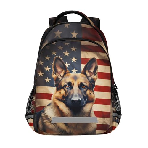 Dog Backpack for Students Boys Girls American Flag German Shepherd Dog School Bag Travel Daypack Rucksack