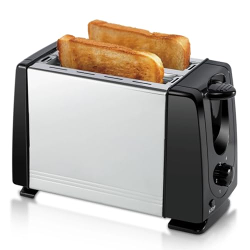MOZZARE 2-Slice Bread Toaster 650W Stainless Steel Extra-Wide Slot Toaster with 6 Browning Levels Removable Crumb Tray & Cancel Function Compact Design for Modern Kitchens