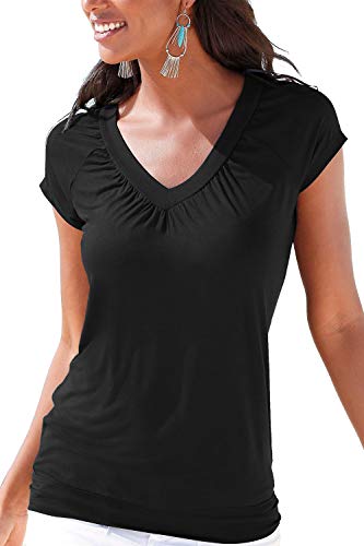 Uniquestyle Chemise Manches Courtes Tee Shirt Femme V Col Haut Sexy Top Femme Élégant Chic Slim Blouse T Shirt Noir XXL Cover
