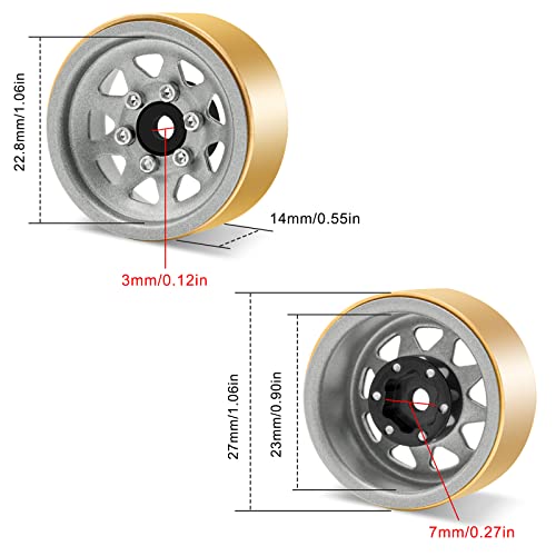 Image of OGRC 1.0 RC Wheel Rims with Brass Rings Deep Dish Wheel Rims 1.0 Beadlock Wheels for 1 /18 TRX4M 1 /24 SCX24 C10 JLU Deadbolt Gladiator Bronco Crawler Car (Grey)