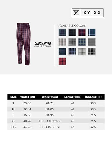 XYXX Men's Super Combed Cotton Checkered Checkmate Pyjamas [Pack of 2] Elasticated Waist, Drawstring | Loungewear for Men