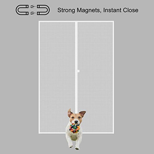 MAGZO Magnetic Screen Door Fit Door Size 34 x 82 Inch, Screen Size 36" x 83" Strong Magnet Door Mesh with Reinforced Hook & Loop for Patio, Sliding, French Door, White - Thumbnail 7
