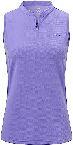 MoFiz Women's Sleeveless Tennis Shirt Quick Dry Lightweight Golf Tops UPF 50+ Zip Up Athletic Polo Shirt Collared Racerback Running Tank Tops Light Purple S