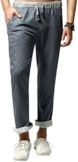 YUNCLOS Men's Casual Beach Trousers Linen Summer Pants Blue