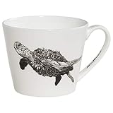 Maxwell & Williams DX0513 Kaffee-Becher breit Green Sea Turtle 450 ml – Keramik, Schwarz-weiß Tier-Motiv, in Geschenkbox