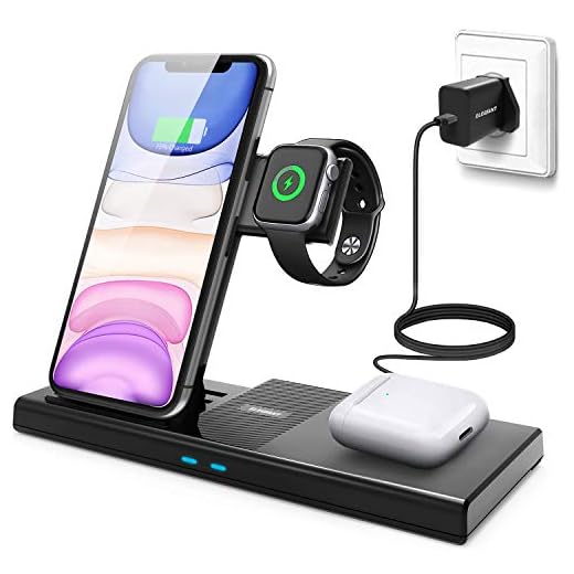 ELEGIANT Cargador Inalámbrico Rápido 4 en 1 Certificado Qi, 7.5W Compatible con iPhone12/11/SE2/XS/XR, 10W para Samsung Galaxy S21/S20/S10/S9/S8/Note20, 5W para iWatch 5/4/3/2/1, AirPods 2/Pro etc.