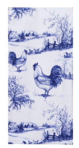 2 Piece Farmhouse Rooster Blue And White Dual Purpose Terry Towel Kitchen Bundle #TOP2