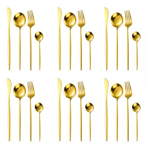 DIASO STORE Conjunto de Talheres 24 Peças Dourado Premium Jogo de Talheres Aço Inoxidável Colheres,