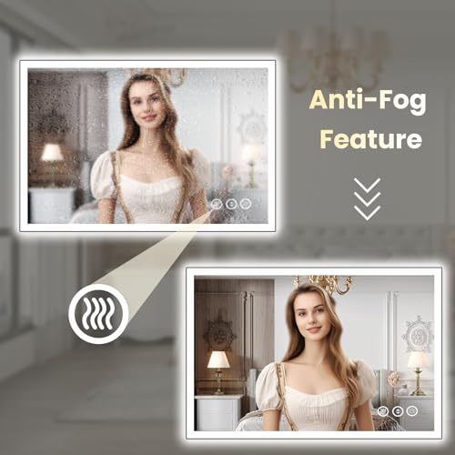Image of WTTY 40 inchX30 inch LED Bathroom Mirror with Black Frame, Bathroom Vanity Mirror with Lights for Wall, Front Light and Backlit, Anti-Fog, Dimmable, 3 Colors, Shatterproof, Memory, Horizontal /Vertical