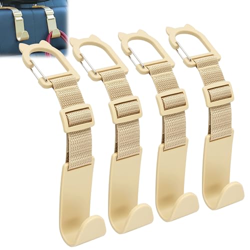 Image of Amooca Anti-drop Car Headrest Hooks 4 Pack Seat Organizer for Bags | Universal Fit Cars SUV Truck, Adjustable, Holds Backpack Water Bottle Handbags Groceries, 40lb Heavy Duty, Clip Design