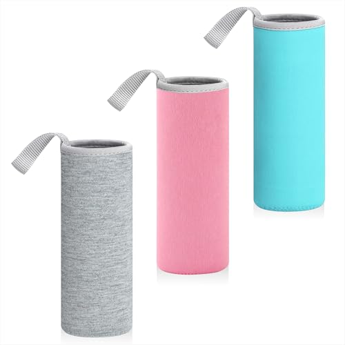Qzakce Manga Botella 3 Piezas Bolsa de Botella de Agua 550ML Bolso Térmico Portátil de Neopreno para Botella de Agua para Deportes Al Aire Libre Camping Senderismo Viajes (Gris + Rosa + Azul Cielo)