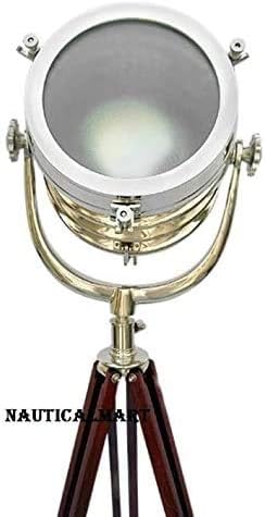 Nautical Designer Hollywood Chrome Finish Wooden Tripod Floor Lamp Search Light Home Decor by NAUTICALMART