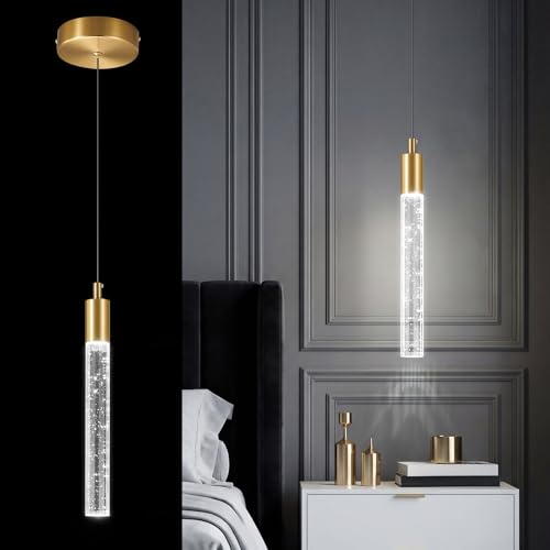 Image of Modern Kitchen Island Pendant Light Dimmable LED Gold Brass Finish Mini Pendant Lighting Bedroom Bedside Table Small Pendant Lights(1-Pack)