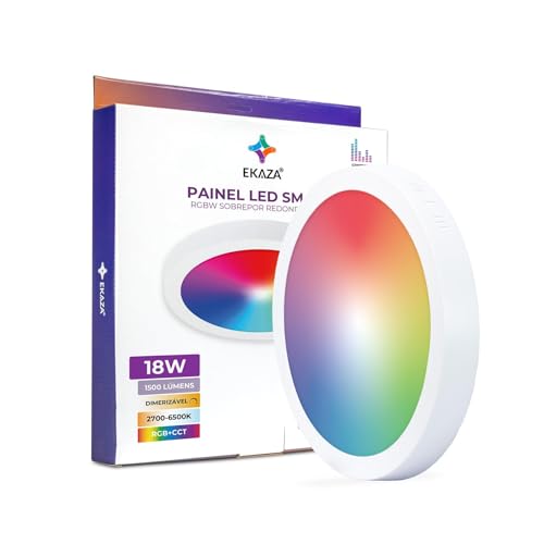 Painel LED Inteligente Sobrepor Redondo EKAZA RGB 18W 1500lm, Dim...