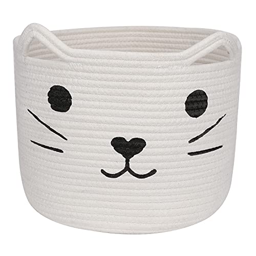 Small Cat Basket Baby Hamper for Nursery with Handles, Cute Cat Shaped Empty Woven Blanket Basket Living Room for Toys, Clothes, Towels, Gifts, 12 x10