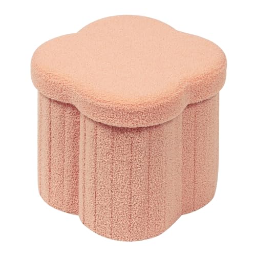 Image of B FSOBEIIALEO Storage Ottoman Cube, Flowers Shaped Ottomans with Storage Foot Stool Footrest for Lving Room, Boucle Ottoman Seat for Dorm Room,Faux Teddy Fur, Orange 12.6 inchx12.6 inchx12.6 inch