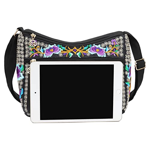 Silkarea Embroidered Canvas 3 Zip Small Crossbody Bag Cell Phone Purse Shoulder Wallet Handbags Wristlet Clutch Bag For Women thumb #3