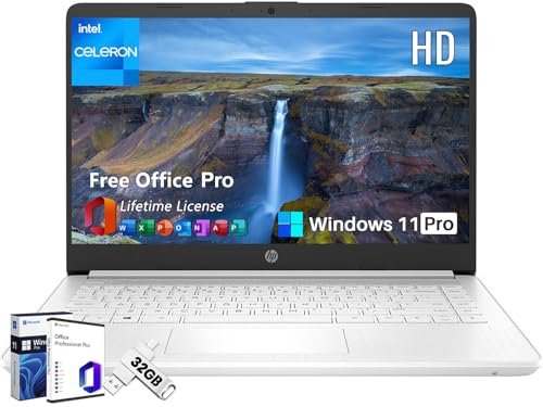Image of HP 14 inch Laptop for Work & Study, Intel Celeron N4120, 16 GB RAM, 320 GB Storage(64 GB eMMC + 256 GB MicroSD), Intel UHD Graphics, Lightweight & Portable, Windows 11 Pro & MS Office Lifetime License