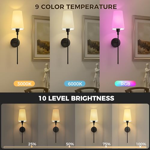 Image of Battery Operated Wall Sconce: Set of 2 Wireless Wall Light 12000mAh