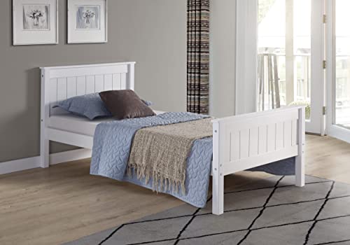 Harmony Twin Wood Platform Bed, White - Durable Pine Construction, Includes Headboard, Footboard, Side Rails - Mattress Compatible with Slats or Bunkie Board - Ideal for Kids Bedroom