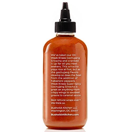 Image of Weak Knees Super Spicy Gochujang Sriracha Hot Sauce - Bold Korean Gochujang Paste with Habanero Heat for Wings, Tacos & Marinades - Made in the USA - 10.5oz Squeeze Bottle