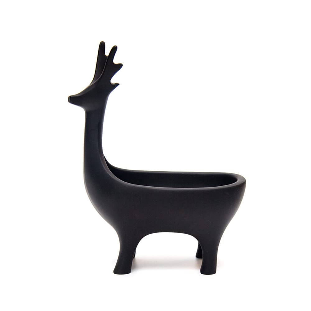 BOOMLATU Creative Resin Deer Statues Jewelry Tray Key Tray Organizer for Entryway,Table, Home,Bar and Office (Black)