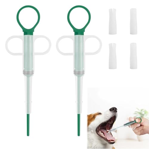 Wjelet 2 Pieces Cat Tablet Dispenser Pill Popper for Dogs Pet Pill Dispenser with Soft Tip for Small Cats and Dogs Reusable Medicine Feeder(Green)