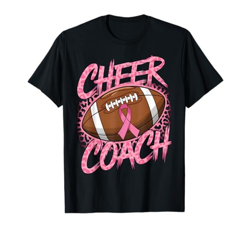 Football Cheer Coach Cinta Rosa Concientización sobre el Cáncer de Mama Camiseta