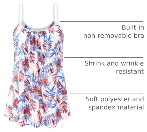 Image of Air Curvey Camisole for Women Bulid in Bra Casual Flowy Cami Adjustable Spaghetti Strap Tank Top Pleated Loose Fit S-XXXXL