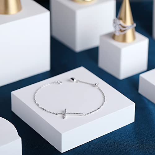 Dainty Cross Bracelet for Women 925 Sterling Silver, Cubic Zirconia Adjustable Bracelet 7inch 8inch3