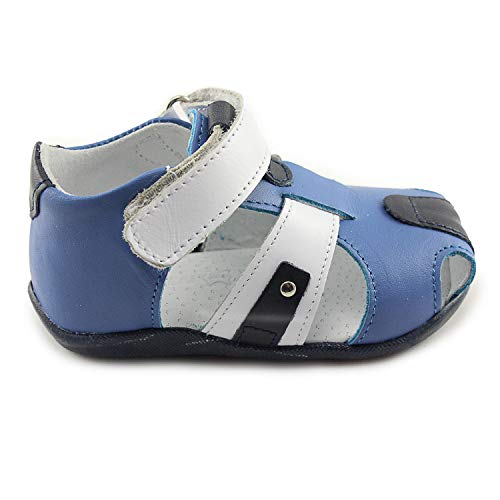 Kornecki Boys Closed Toe Leather Sandals with Arch, Ankle and Orthopedic Support 03143 N/Blekit/S EU 18/US 2.5-3.5 Infant