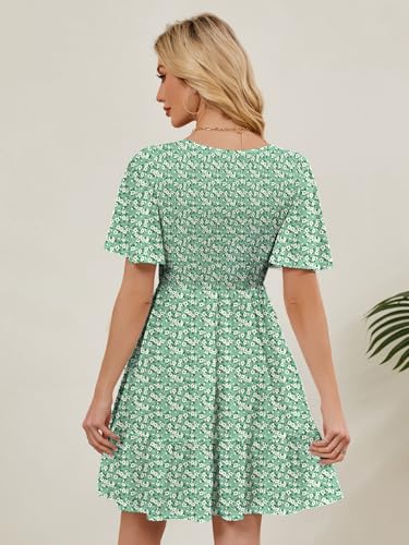Image of UEAL Womens Cute Floral Smocked V Neck Flutter Sleeve Sundress with Pockets Casual Spring Summer Dresses for Women 2026