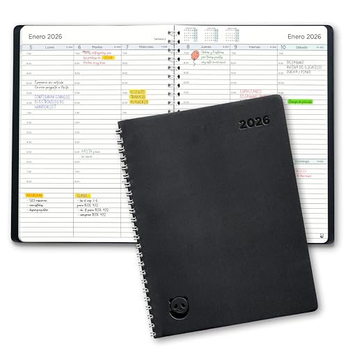 Smart Panda Agenda 2026 con Vista Semanal – A5 Agenda 2026 Semana Vista – Planificador Semanal, Diario Espiral - Tapa Blanda, Intervalos de 30 minutos - Calendario Anual A5, en Español