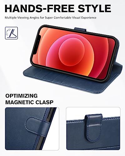 Tucch Wallet Case For Iphone 12 Pro Max 5G, Premium Pu Leather Rfid Blocking Credit Card Holder Magnetic Stand Flip Cover [Tpu Shockproof Inner Shell] Compatible With Iphone 12 Pro Max 6.7”, Dark Blue #TOP3