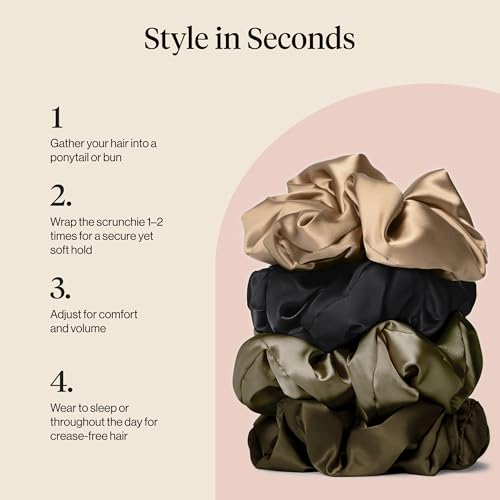 Image of Kitsch Pillow Satin Scrunchies for Women - Hair Ties No Damage, No Crease Hair Accessories | Perfect for Day or Night | Ideal Gifts for Women - 4pcs
