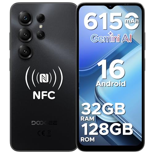 DOOGEE NOTE56X PRO Telefono Movil Octa Core Andriod 16, Batería 6150mAh, 32GB+128GB/2TB, 6.56' HD+ 90Hz Móvil,13MP+8MP,NFC/Dual SIM 4G/GPS/OTG/Huella Dactilar/Face ID/Widevine L1/3.5mm Jack Smartphone