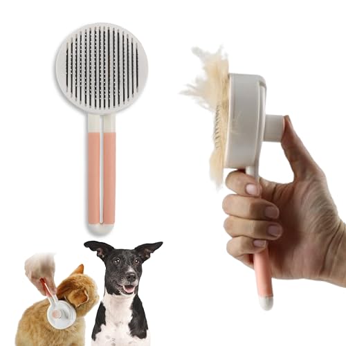 DistriPet Cepillo Gato, Cepillo Perro, Peine Suave con Botón para Extraer y Quitar Pelos con Pelo Largo y Corto. Ideal para Masajes. Rastrillo para Mascotas Pequeñas, Medianas y Grandes.