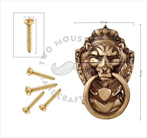 Two Moustaches Victorian Style 100% Pure Brass Door Knocker, Lion Door Knocker, Door Knockers for Main Door, Antique Brown, Standard, Pack of 1