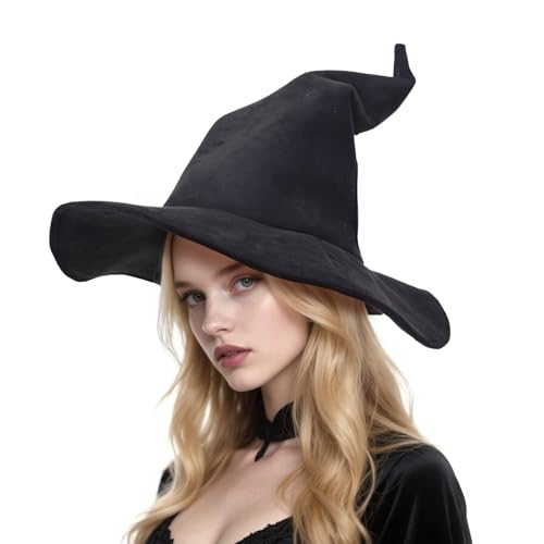 Vegove Suede Wizard Hat with Bendable Wire Adult Witch Sorcerer Halloween Costume Accessories (Black)