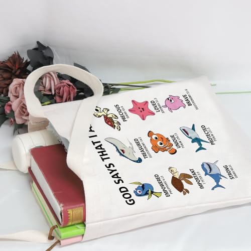 POFULL Movie Inspired Tote Bag Cartoon Character Lover Gift Animal Ocean Gift (God Says Fish Tote Bag)3