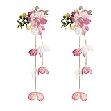 2pcs Pink Silk Flower Hair Clips Duckbill Clips Tassel Barrettes Clips Temperament Hair Accessories