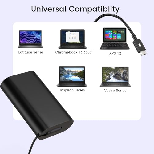 Image of 65W Watt USB Type C AC Power Dell USB Type-C Adapter for Laptop, Latitude 5289 5290 7389 7390 7400- Black De /ll Latitude 3340 3440 3540 5340 5440 5540 7340 7440 7640 9440 2in1 (dell 65W Type-C)