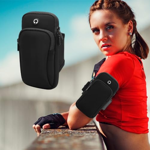 Image of Phone Holder for Running, Universal Adjustable Arm Band Key Card Bag Fit Gym Jogging Hiking Exercise Walking Workout, Running Armband for Phone Under 7 Inch(Black)