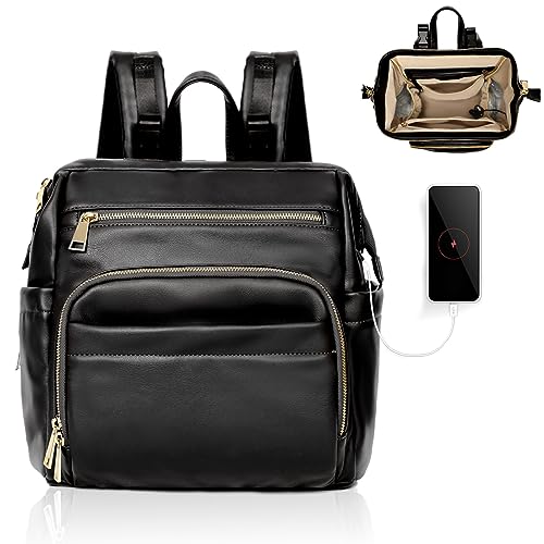 Omanmoli Small Diaper Bag Mini Diaper Bag Backpack Leather Diaper Bag With 12 Pockets Baby Travel Bag,2 Insulated Pockets,USB Charging Port,Stroller Straps,Black
