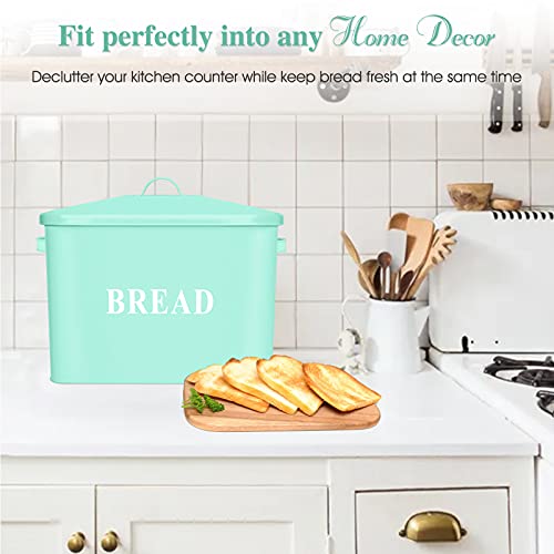 E-Far Bread Box For Kitchen Countertop, Metal Bread Bin Holder For Modern Farmhouse Decor, Extra Large & High Capacity Storage Container - 13" X 9.8" X 7.3" - Holds 2+ Loaves, Vintage Style(Green) #TOP5