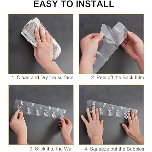 Image of Amazer 6 in 1 Self Adhesive Wall Hooks, Heavy Duty Sticky Hooks for Hanging, Waterproof Transparent Adhesive Hooks for Wall, Wall Hangers for Hanging Kitchen Bathroom Bedroom Accessories