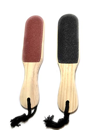 Image of Double Sided Wooden Foot Scrubber for Pedicure Combo (Pack of 2) for cracked heels | Dead Skin & Callus Remover | Pedicure Tool with Wooden Handle | Feet Scraper