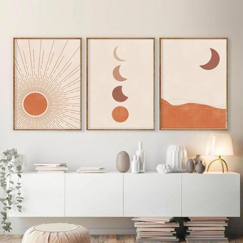 Peinture sur toile abstraite orange brûlée : lot de 3 affiches minimalistes bohèmes sans cadre